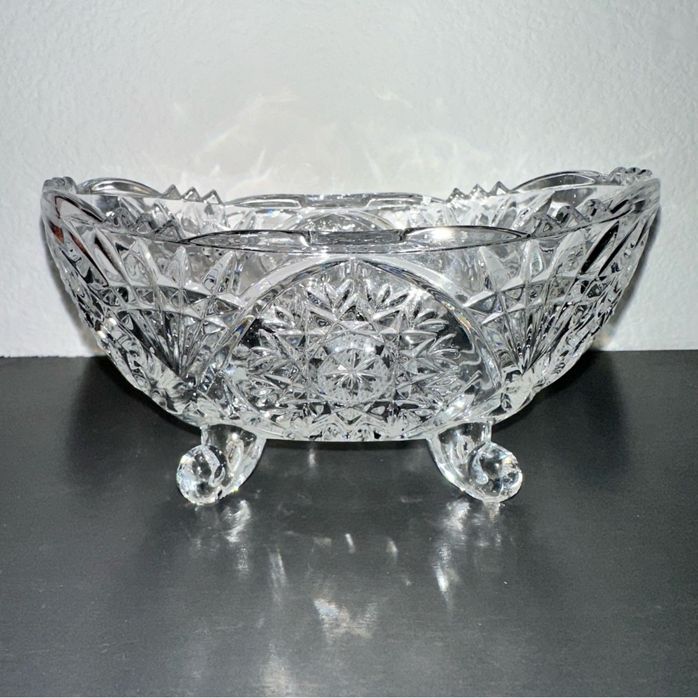 SOLD on Marketplace Elegant Crystal Cut Glass Bowl vintage small 6x3x3 - Picture 1 of 5